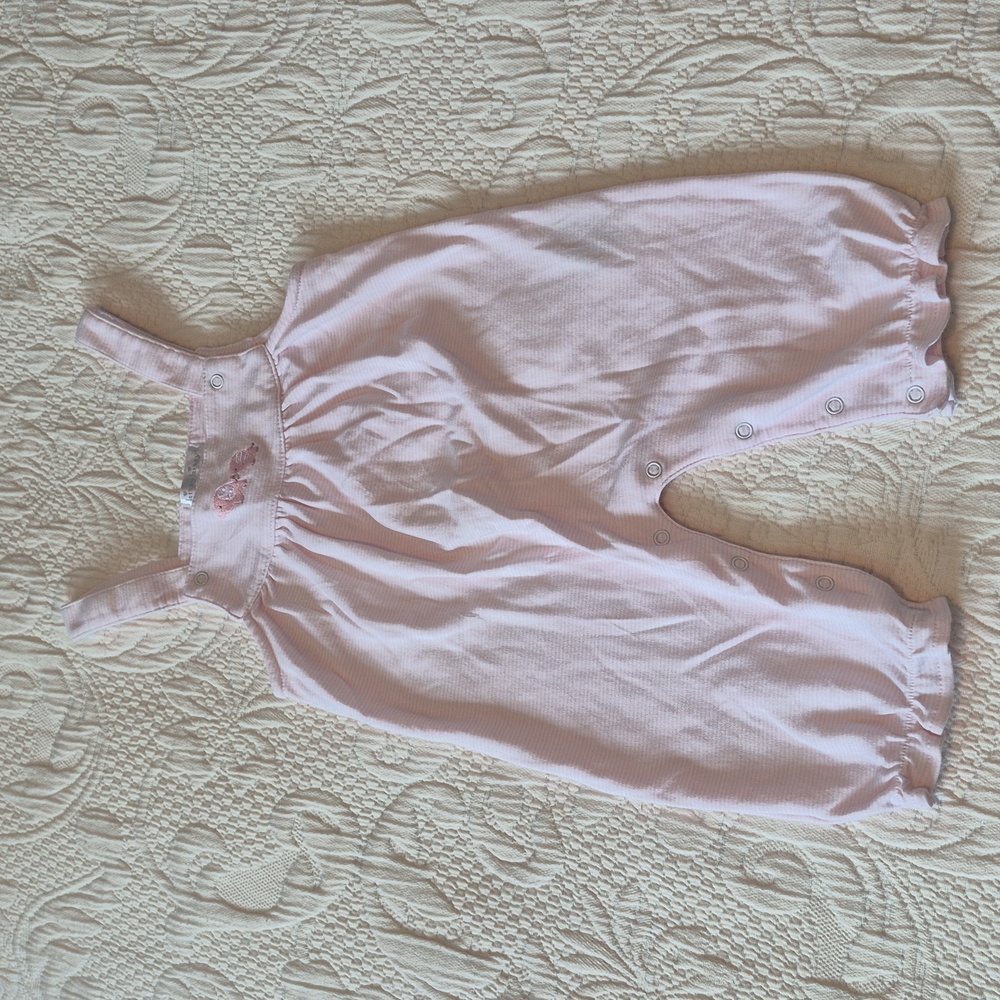 Kissy Kissy girls 3-6 months pink & white striped romper elephant embroidery EUC